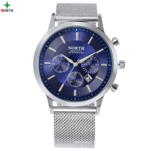 NORTH 6009 mesh strap Luxury Waterproof Business Clock Fashion Casual Watch Men Unique Steel Quartz Calendar Male Watches